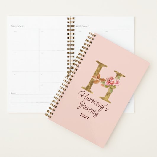 Aangepaste naam letter H goud folie blos roze roze Planner (Display)