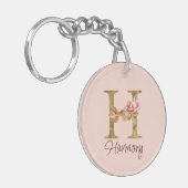 Aangepaste naam letter H goud folie blos roze roze Sleutelhanger (Voorkant Links)