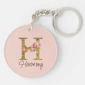 Aangepaste naam letter H goud folie blos roze roze Sleutelhanger (Achterkant)