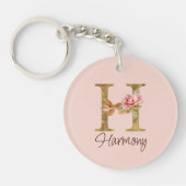 Aangepaste naam letter H goud folie blos roze roze Sleutelhanger (Voorkant)