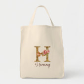 Aangepaste naam letter H goud folie blos roze roze Tote Bag (Voorkant)
