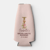 Aangepaste Naam Letter I Gold Blush Pink Roses Flesjeskoeler (Voorkant)