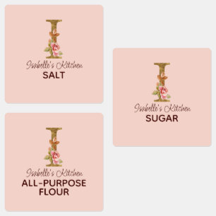 Aangepaste Naam Letter I Gold Blush Pink Roses Pan Labels
