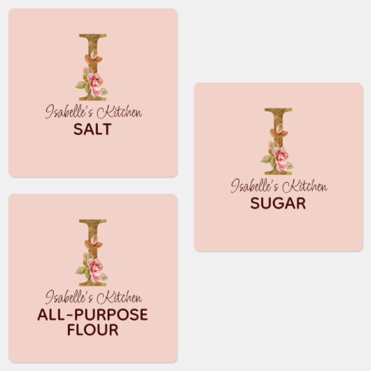Aangepaste Naam Letter I Gold Blush Pink Roses Pan Labels (Groep)
