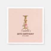 Aangepaste Naam Letter I Gold Blush Pink Roses Servet (Voorkant)