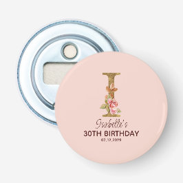 Aangepaste naam letter I goud blozen roze rozen Button Flesopener