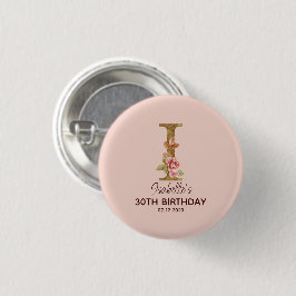 Aangepaste naam letter I goud blozen roze rozen kn Ronde Button 3,2 Cm