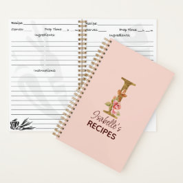 Aangepaste naam letter I goud blozen roze rozen re Notitieboek
