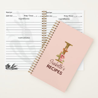 Aangepaste naam letter I goud blozen roze rozen re Notitieboek