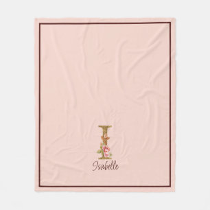 Aangepaste naam letter I goud folie blos roze roze Fleece Deken