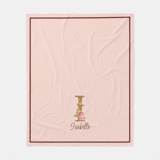 Aangepaste naam letter I goud folie blos roze roze Fleece Deken (Voorkant)