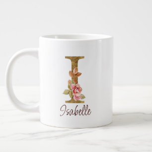 Aangepaste naam letter I goud folie blos roze roze Grote Koffiekop