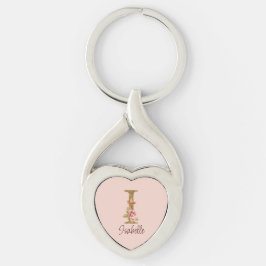 Aangepaste naam letter I goud folie blos roze roze Sleutelhanger