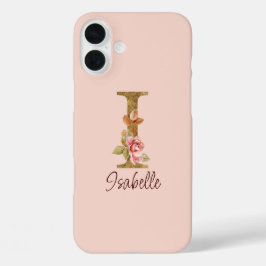 Aangepaste naam letter I Goud folie Blush Roze Roz iPhone 16 Plus Hoesje