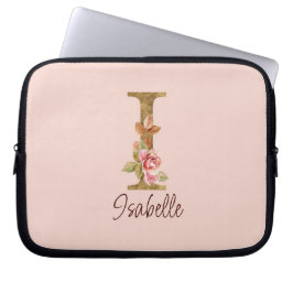 Aangepaste naam letter I Goud folie Blush Roze Roz Laptop Sleeve
