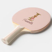 Aangepaste naam letter I Goud folie Blush Roze Roz Tafeltennisbatje (Voorkant Gekanteld)
