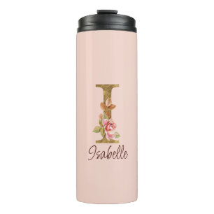 Aangepaste naam letter I goud folie blush roze roz Thermosbeker