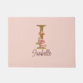 Aangepaste naam letter I goud folie roze rozen Deurmat (Voorkant)