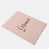 Aangepaste naam letter I goud folie roze rozen Deurmat (Schuin)