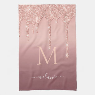 Aangepaste naam Letter Roos Gouden Glitter Keukenh Theedoek