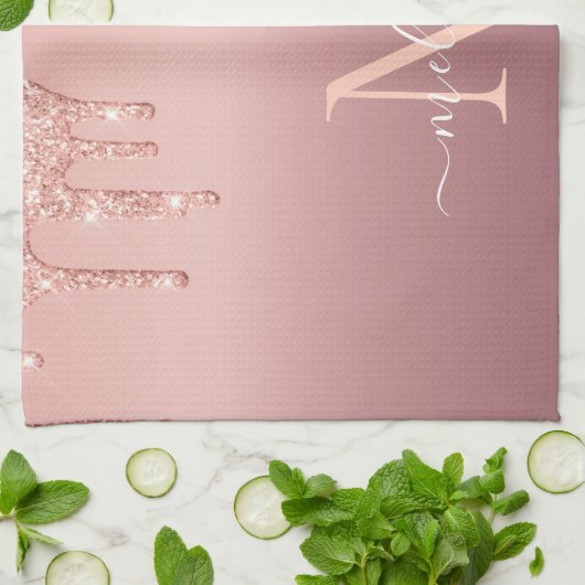 Aangepaste naam Letter Roos Gouden Glitter Keukenh Theedoek (Gevouwen)