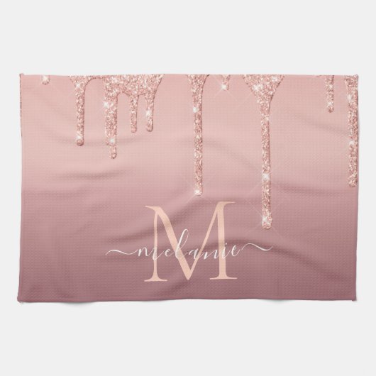 Aangepaste naam Letter Roos Gouden Glitter Keukenh Theedoek (Horizontaal)