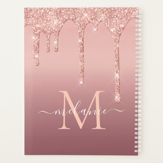 Aangepaste naam Letter Roos Gouden Glitter Planner (Achterkant)