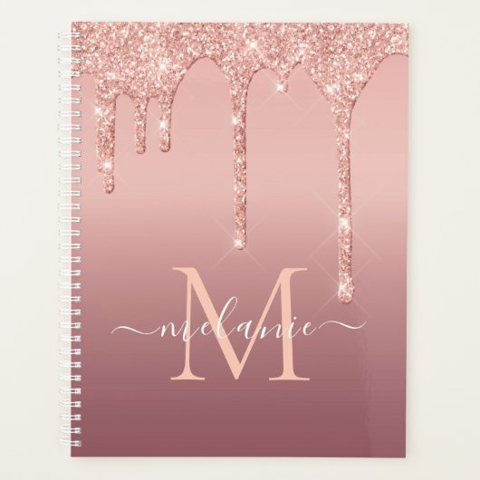 Aangepaste naam Letter Roos Gouden Glitter Planner (Voorkant)