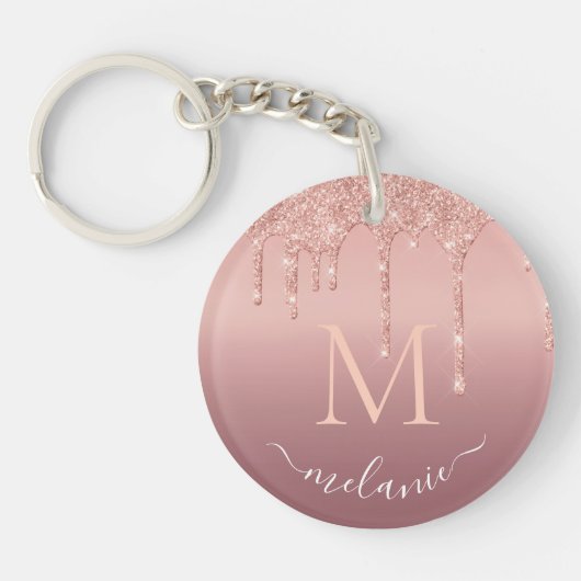Aangepaste naam Letter Roos Gouden Glitter Sleutel Sleutelhanger (Voorkant)
