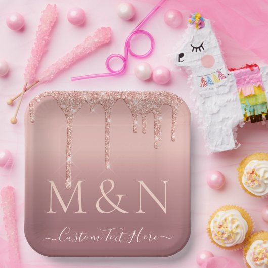 Aangepaste Naam Letters Roos Gouden Bruiloft Papie Papieren Bordje (Feest)