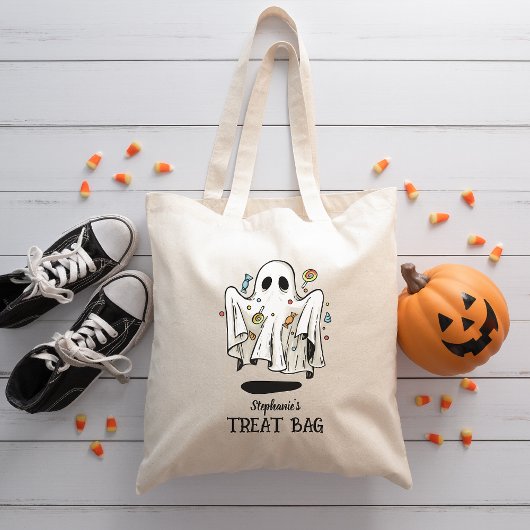 Aangepaste naam Leuke Ghost Halloween Trick or tre Tote Bag