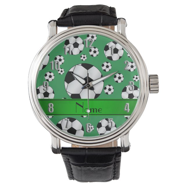 Aangepaste naam leuke groene voetballen groene str horloge (Voorkant)