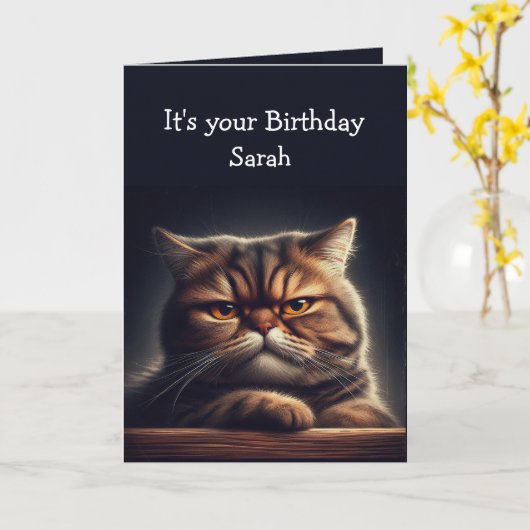 Aangepaste naam Leuke groet voor kat eigenaar Kaart (Gele Bloem)