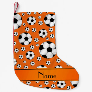 Aangepaste naam leuke oranje voetballen oranje str kleine kerstsok