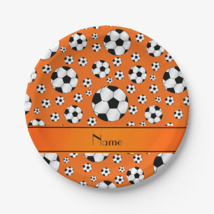 Aangepaste naam leuke oranje voetballen oranje str papieren bordje