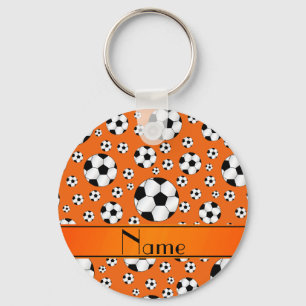 Aangepaste naam leuke oranje voetballen oranje str sleutelhanger