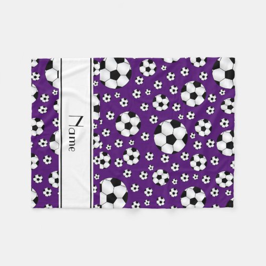 Aangepaste naam leuke paarse voetballen witte stre fleece deken (Voorkant (Horizontaal))