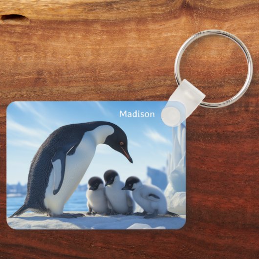 Aangepaste naam Leuke Pinguïns Sleutelhanger (Voorkant)