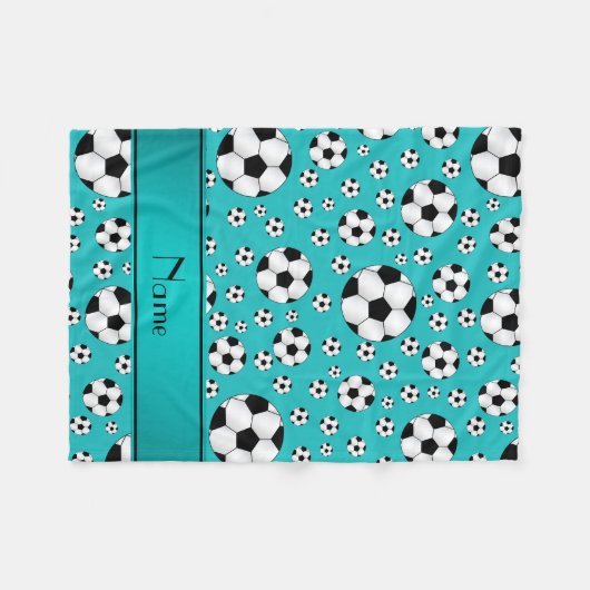 Aangepaste naam leuke turkooizen voetballen fleece deken (Voorkant (Horizontaal))