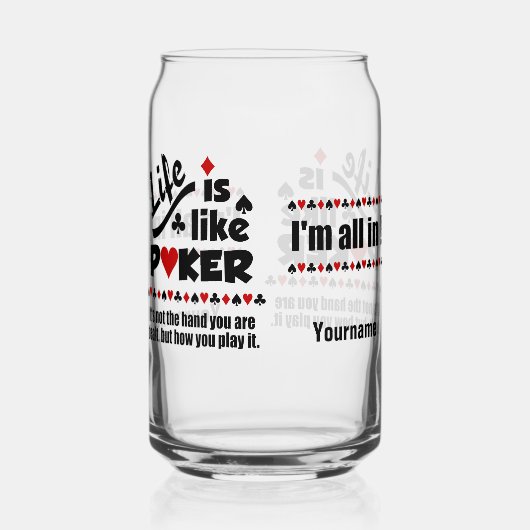 Aangepaste naam LEVEN ZOALS POKER Blikvorm Glas (Achterkant)