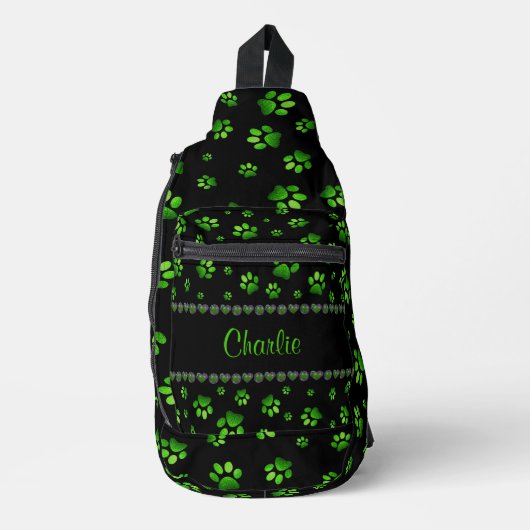 Aangepaste naam, levendige groene glitter hondenpo sling bag (Voorkant)