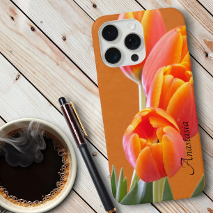 Aangepaste naam Levendige oranje tulp bloemen foto iPhone 15 Pro Max Case
