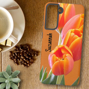 Aangepaste naam Levendige Oranje Tulp Flowers Foto Samsung Galaxy Hoesje
