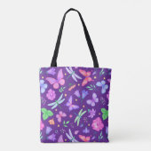 Aangepaste naam libel en vlinder paars roze tote bag (Achterkant)