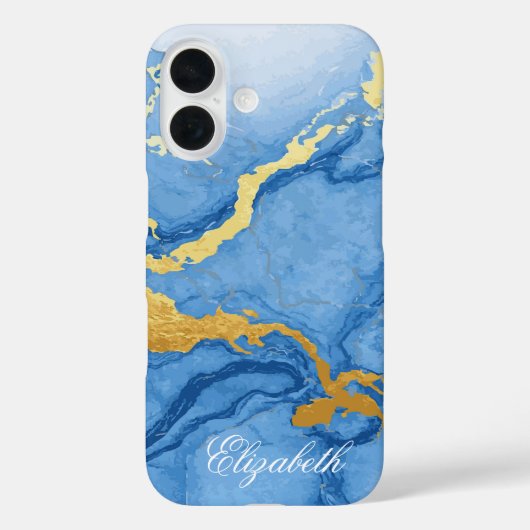 Aangepaste Naam Licht Blauw Marmer & Goud Case-Mate iPhone Case (Achterkant)