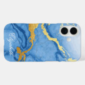 Aangepaste Naam Licht Blauw Marmer & Goud Case-Mate iPhone Case (Achterkant (horizontaal))