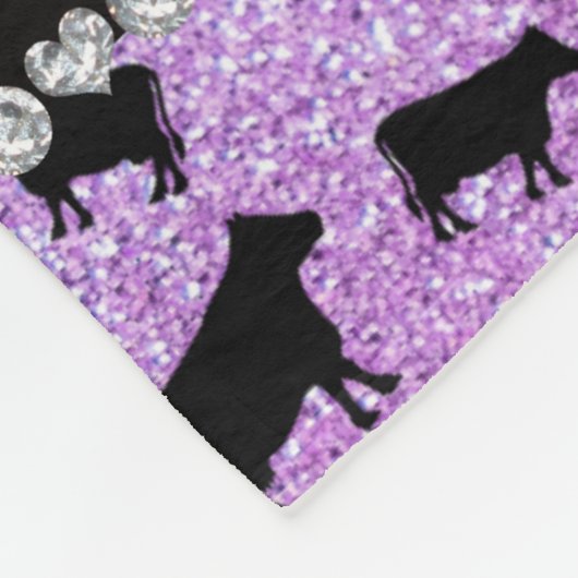 Aangepaste naam licht paarse glitter koeien fleece deken (Hoek)