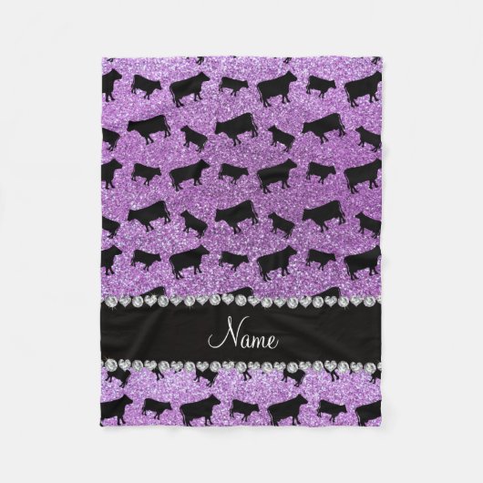 Aangepaste naam licht paarse glitter koeien fleece deken (Voorkant)