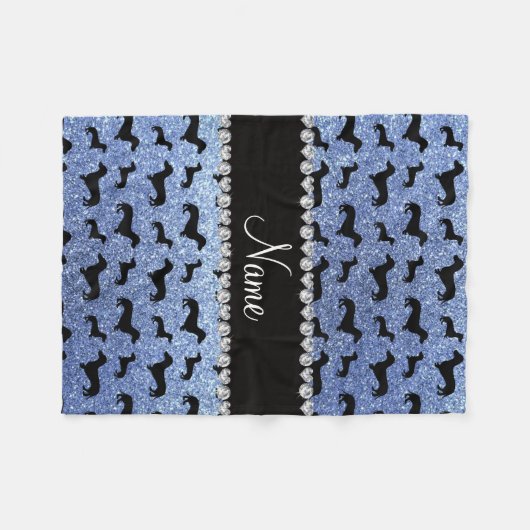 Aangepaste naam lichtblauwe glitter dachshunds fleece deken (Voorkant (Horizontaal))