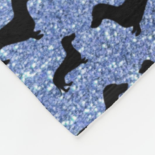 Aangepaste naam lichtblauwe glitter dachshunds fleece deken (Hoek)